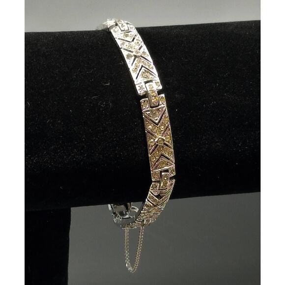 Vintage Napier Rhinestone Geometric Bracelet, Safety Chain, 1960s, 7" - Picture 3 of 10